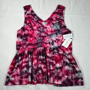 Stewart Simmons Women's Large Burgundy/Pink Babydoll Sleeveless Ruffle Tank Top